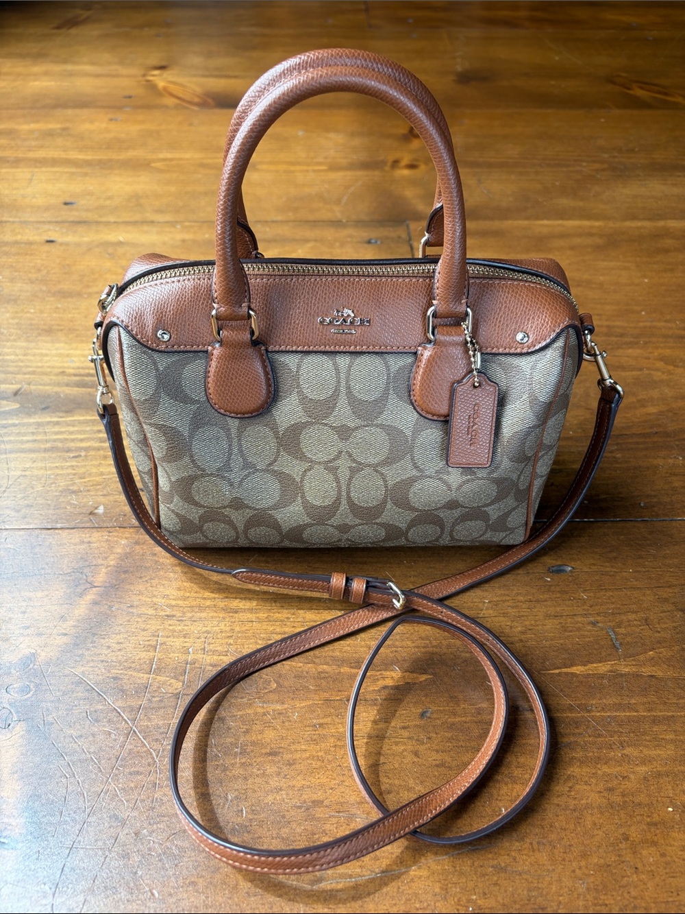 Coach Signature Mini Bennett Satchel Khaki / Saddle F36702